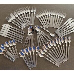 Vtg Noritake EROS Japan Stainless MCM Greek Key Design Flatware X73 Discontinued